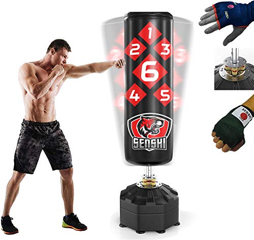 Senshi Japan Saco de boxeo de pie de 184 cm - Perfecto para entrenamiento - Fabricado en piel de alta resistencia y acero - El mejor saco de boxeo para artes marciales, "Muay Thai" y "Kick boxing" Senshi Japan Saco de boxeo de pie de 184 cm - Perfecto para entrenamiento - Fabricado en piel de alta resistencia y acero - El mejor saco de boxeo para artes marciales, "Muay Thai" y "Kick boxing"