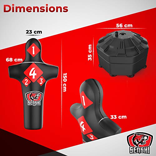 Senshi Japón 6 m libre de pie torso saco de boxeo de cuero Rex – perfecto para formación y práctica – muy fácil de montar – de cuero Rex acero – La mejor saco de boxeo para artes marciales Muay TH