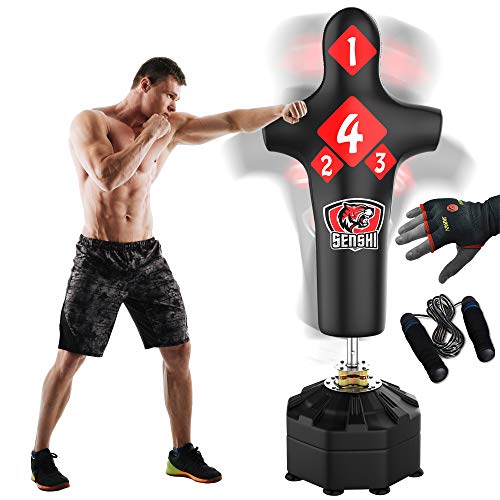 Senshi Japón 6 m libre de pie torso saco de boxeo de cuero Rex – perfecto para formación y práctica – muy fácil de montar – de cuero Rex acero – La mejor saco de boxeo para artes marciales Muay TH