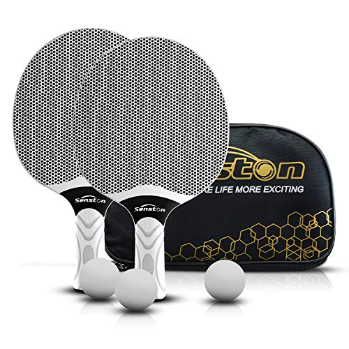 Senston Juego de Raquetas de Tenis de Mesa, Bates de Tenis de Mesa Profesionales con 3 Pelotas, Juego de Palas de Ping Pong de Goma compuesta (Gris)