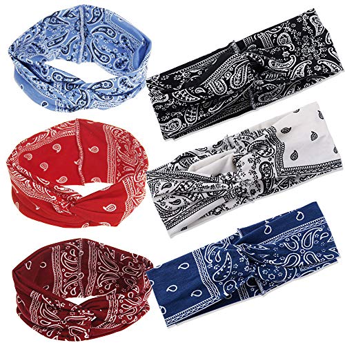 SERWOO 6 pcs Diademas Mujer Banda Cabeza Nudo Pelo Floral Twist para Yoga Fiesta Deporte Turbante Elástico (6 colores)