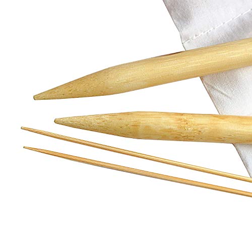 Set 32 Agujas de Tejer de Bambú por Curtzy - 16 Pares de Agujas de Madera de 34cm con Bolsa Gratis para Guardarlas - para Suéter, Proyecto de Encajes y Flores- Mejor Set Principiantes y Profesionales