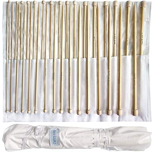 Set 32 Agujas de Tejer de Bambú por Curtzy - 16 Pares de Agujas de Madera de 34cm con Bolsa Gratis para Guardarlas - para Suéter, Proyecto de Encajes y Flores- Mejor Set Principiantes y Profesionales