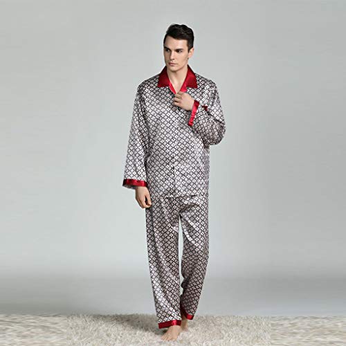 Set de 2 pcs Pijama para Hombre Camiseta Manga Larga Cómodo Pantalones de Satén Suave Ropa de Dormir Estampadas para Otoño Primavera Yvelands(Gris,L) Set de 2 pcs Pijama para Hombre Camiseta Manga Larga Cómodo Pantalones de Satén Suave Ropa de Dormir Estampadas para Otoño Primavera Yvelands(Gris,L)