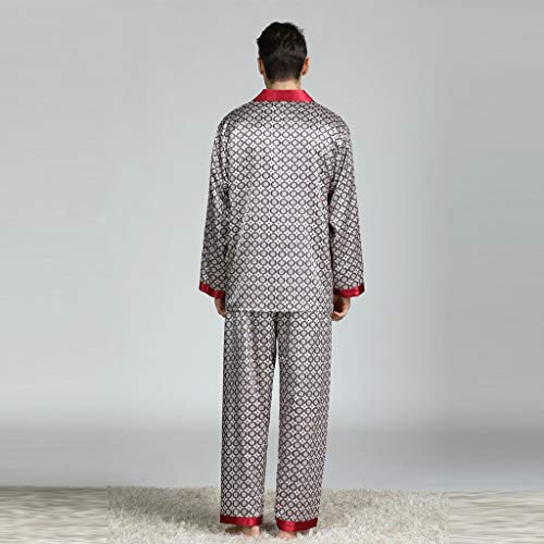 Set de 2 pcs Pijama para Hombre Camiseta Manga Larga Cómodo Pantalones de Satén Suave Ropa de Dormir Estampadas para Otoño Primavera Yvelands(Gris,L)
