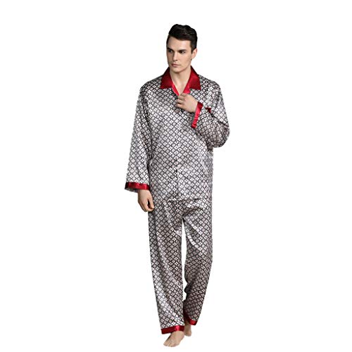 Set de 2 pcs Pijama para Hombre Camiseta Manga Larga Cómodo Pantalones de Satén Suave Ropa de Dormir Estampadas para Otoño Primavera Yvelands(Gris,L) Set de 2 pcs Pijama para Hombre Camiseta Manga Larga Cómodo Pantalones de Satén Suave Ropa de Dormir Estampadas para Otoño Primavera Yvelands(Gris,L)