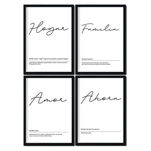 Set de 4 láminas de Palabras Mi Hogar ,en tamaño A4, Poster papel 250 gr alta calidad. Sin Marco