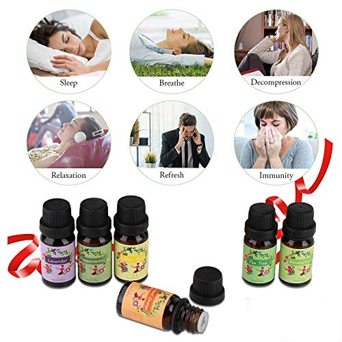 Set de aceites esenciales,100% Natural Puro Aromaterapia Aceite Aromático,6 x 10 ml (Lavanda, Hierba de Limón, Menta, Eucalipto, Árbol de té, Naranja dulce) para Humidificador y Difusor Aroma Set de aceites esenciales,100% Natural Puro Aromaterapia Aceite Aromático,6 x 10 ml (Lavanda, Hierba de Limón, Menta, Eucalipto, Árbol de té, Naranja dulce) para Humidificador y Difusor Aroma