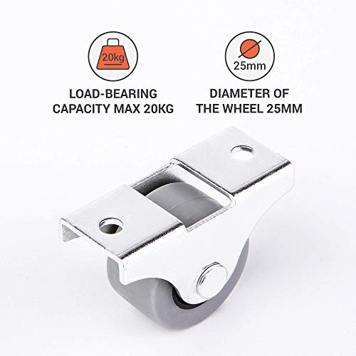 Set de ruedas de goma de movimiento suave, 30 mm, con placa de metal y tornillos para muebles pequeños Set de ruedas de goma de movimiento suave, 30 mm, con placa de metal y tornillos para muebles pequeños