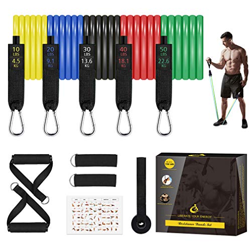 Set di Fasce di Resistenza con Ancoraggio per Porta e Maniglie Yoga Pilates Elasticity Fitness Tube Workout Bands, per Guadagno Muscolare, Aumento Della Forza, riduzione del Grasso