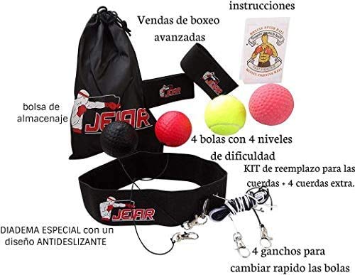 Set Profesional - 4 x Pelota de Boxeo para Cabeza con Diadema y Banda Elástica - Boxing Reflex/Reflejo - Punching Ball - Entrenamiento en casa