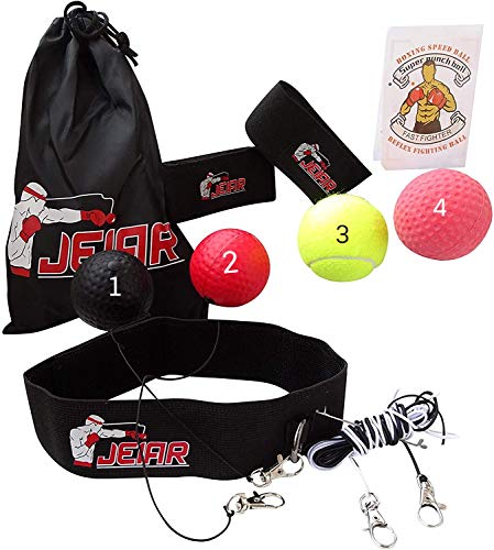 Set Profesional - 4 x Pelota de Boxeo para Cabeza con Diadema y Banda Elástica - Boxing Reflex/Reflejo - Punching Ball - Entrenamiento en casa