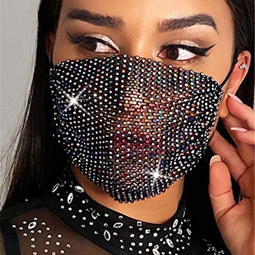 Sethexy Brillante Máscara de malla Diamante de imitación Mascarada Bola de cristal negra colorida Partido Club nocturno Mardi Gras Mascaras para mujeres y niñas