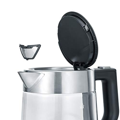 SEVERIN Hervidor de Agua de Cristal, 1 L, 2.200 W aprox., WK 3468, Acero Inoxidable/Negro