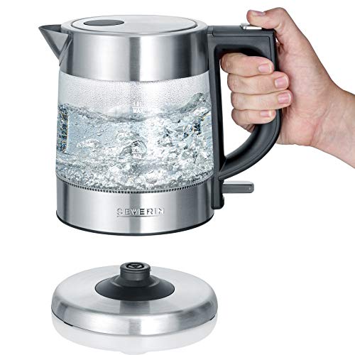 SEVERIN Hervidor de Agua de Cristal, 1 L, 2.200 W aprox., WK 3468, Acero Inoxidable/Negro SEVERIN Hervidor de Agua de Cristal, 1 L, 2.200 W aprox., WK 3468, Acero Inoxidable/Negro