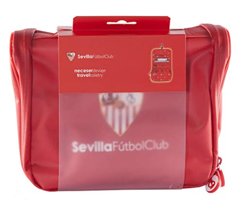 Sevilla Fútbol Club Neceser de Viaje - Producto Oficial del Equipo, con Percha para Colgar y Varias Alturas para Guardar Artículos de Aseo
