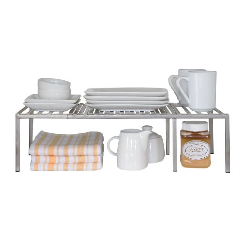 Seville Classics – Estantería Extensible Cocina encimera y Armario con Satin Pewter Acabado, 40 – 76,2 x 23,9 x 14,5 cm, Color Plateado