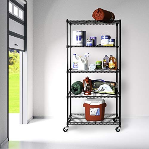 Seville Classics Mega Rack Estantería de Alambre de Acero de 5 Niveles con Ruedas, de 60 Pulgadas de Ancho x 24 Pulgadas de Profundidad, Cromado, Acero Metal Cromo, Negro, 36" W x 18" D Seville Classics Mega Rack Estantería de Alambre de Acero de 5 Niveles con Ruedas, de 60 Pulgadas de Ancho x 24 Pulgadas de Profundidad, Cromado, Acero Metal Cromo, Negro, 36" W x 18" D