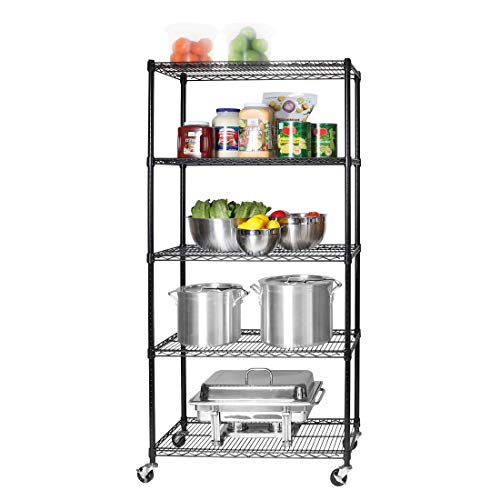 Seville Classics Mega Rack Estantería de Alambre de Acero de 5 Niveles con Ruedas, de 60 Pulgadas de Ancho x 24 Pulgadas de Profundidad, Cromado, Acero Metal Cromo, Negro, 36" W x 18" D Seville Classics Mega Rack Estantería de Alambre de Acero de 5 Niveles con Ruedas, de 60 Pulgadas de Ancho x 24 Pulgadas de Profundidad, Cromado, Acero Metal Cromo, Negro, 36" W x 18" D
