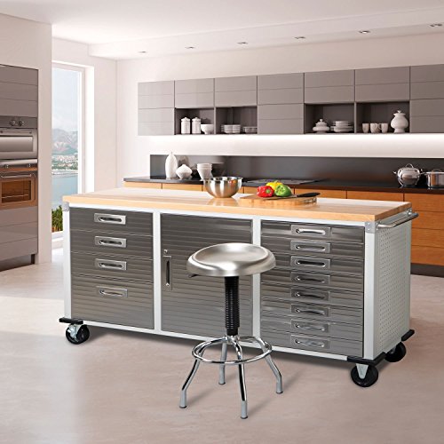 Seville Classics UHD20242 El Banco de Trabajo con 12 cajones, 182,9 x 50,8 x 95,2 cm, Soporte de Metal con Revestimiento en Polvo, de Panel de Madera de Haya Maciza, Gris