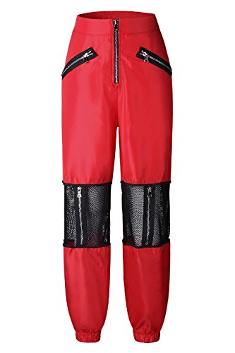 Sevozimda La Mujer Casual Pantalones Cargo De Malla con Cremallera Longitud Completa Stich Jogger Pant Pantalón De Deporte Red M