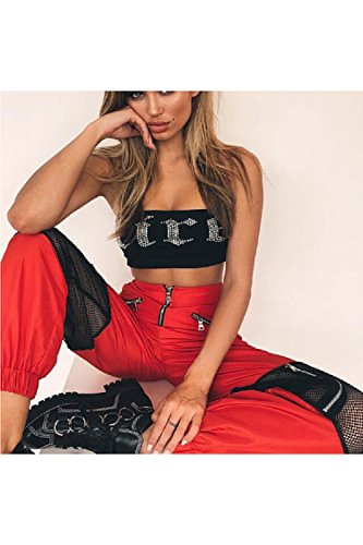 Sevozimda La Mujer Casual Pantalones Cargo De Malla con Cremallera Longitud Completa Stich Jogger Pant Pantalón De Deporte Red M Sevozimda La Mujer Casual Pantalones Cargo De Malla con Cremallera Longitud Completa Stich Jogger Pant Pantalón De Deporte Red M