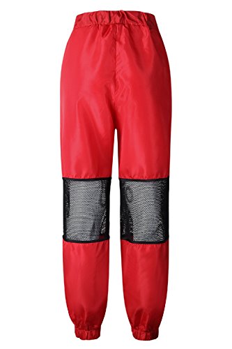 Sevozimda La Mujer Casual Pantalones Cargo De Malla con Cremallera Longitud Completa Stich Jogger Pant Pantalón De Deporte Red M