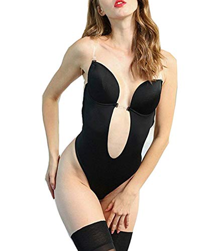 Sexy Body para Mujer con Profundo Escote en V y Correas Transparentes Sin Espalda Sin Mangas Mono Corsé Oculto Body Shapewear…