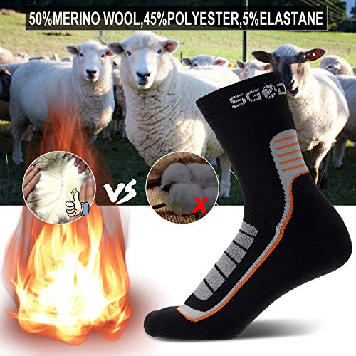 SGODDE Calcetines Termicos Mujer Hombre Senderismo, 2 Pares Calcetines de Lana Merino Grueso, Térmicos de Invierno Calcetines con 50% Lana Gruesa Suave, Cómodo para Senderismo, Esquí, Ciclismo (M)