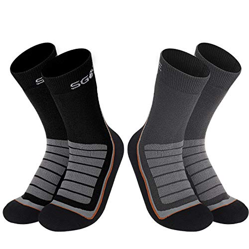 SGODDE Calcetines Termicos Mujer Hombre Senderismo, 2 Pares Calcetines de Lana Merino Grueso, Térmicos de Invierno Calcetines con 50% Lana Gruesa Suave, Cómodo para Senderismo, Esquí, Ciclismo (M)