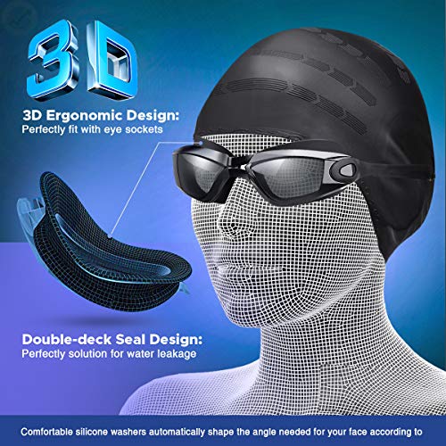 SGODDE Gafas de Natación Antivaho, Protección UV Gafas para Nadar,Sin Fugas Ajustable Gafas de Buceo con Gorro de Natacion Suave,Clip de Nariz,Enchufe de Oído,Funda Protectora,para Hombre Mujere Niño SGODDE Gafas de Natación Antivaho, Protección UV Gafas para Nadar,Sin Fugas Ajustable Gafas de Buceo con Gorro de Natacion Suave,Clip de Nariz,Enchufe de Oído,Funda Protectora,para Hombre Mujere Niño