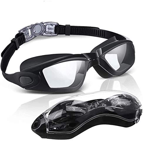 SGODDE Gafas de Natación Antivaho, Protección UV Gafas para Nadar,Sin Fugas Ajustable Gafas de Buceo con Gorro de Natacion Suave,Clip de Nariz,Enchufe de Oído,Funda Protectora,para Hombre Mujere Niño