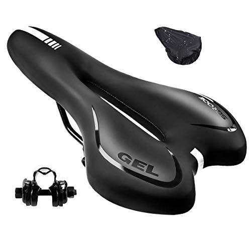 SGODDE Sillín de Bici de Gel, Sillin Bicicleta Montaña, 16x28 cm Cojín de Asiento de Bici de Gel Ergonómico y Cómodo, Impermeable y Transpirable para MTB,Bicicleta de Carretera,con Funda Impermeable