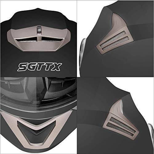 SGTTX Casco Moto modular Casco de motocicleta Casco integral Casco abatible Casco todoterreno Casco de motocross con visera de doble visera ECE para mujeres hombres adultos-Negro Mate XL