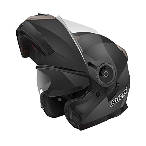 SGTTX Casco Moto modular Casco de motocicleta Casco integral Casco abatible Casco todoterreno Casco de motocross con visera de doble visera ECE para mujeres hombres adultos-Negro Mate XL