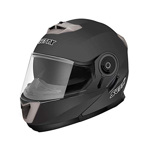 SGTTX Casco Moto modular Casco de motocicleta Casco integral Casco abatible Casco todoterreno Casco de motocross con visera de doble visera ECE para mujeres hombres adultos-Negro Mate XL