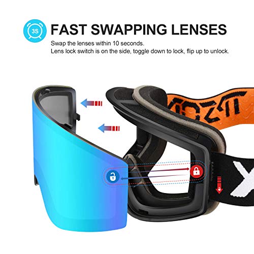 SGTTX Gafas de esquí de doble capa con lente OTG para snowboard, antivaho, protección UV400, compatible con casco de esquí, para hombres, mujeres, jóvenes, adultos