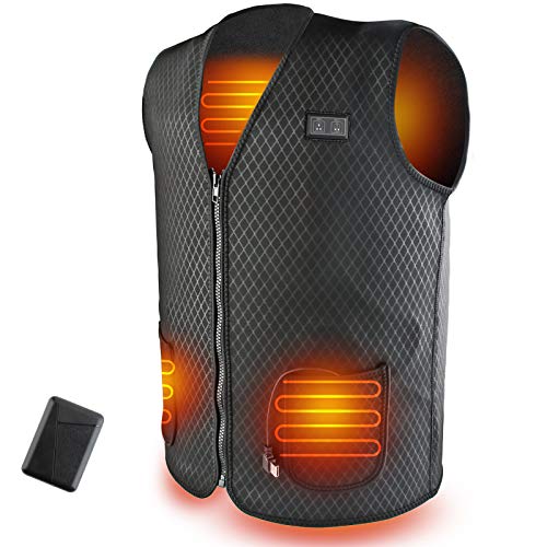 SHAALEK Chaleco Calefactable Hombres Con Bateria Moto,Chaqueta Calefactable Chaleco Calefactable USB De 10000mAh ,Chaleco Calefacción Para Senderismo, Caza, Motociclismo (S)