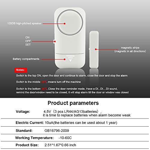 Shackcom 4pcs Alarma para Puertas y Ventanas de 120 dB para casa con Sensor Magnético Inalámbrico para Sistema de Seguridad para el hogar y Seguridad Infantil - Antirrobo Detectores Sirenas con Pilas