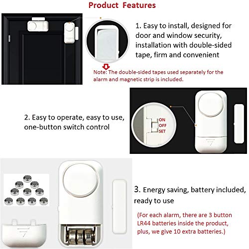Shackcom 4pcs Alarma para Puertas y Ventanas de 120 dB para casa con Sensor Magnético Inalámbrico para Sistema de Seguridad para el hogar y Seguridad Infantil - Antirrobo Detectores Sirenas con Pilas Shackcom 4pcs Alarma para Puertas y Ventanas de 120 dB para casa con Sensor Magnético Inalámbrico para Sistema de Seguridad para el hogar y Seguridad Infantil - Antirrobo Detectores Sirenas con Pilas