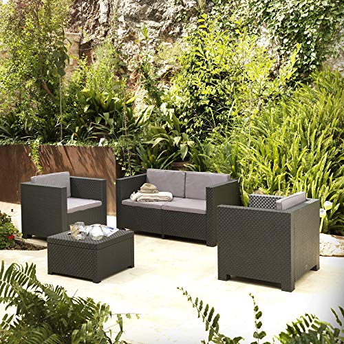 Shaf - Diva | Set Muebles de Jardin de Color Gris Oscuro | Fabricado en España con Materiales Reciclados