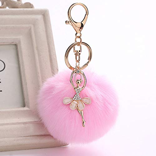 Shager Chica de Ballet Llavero Pompón Llavero Brillante Rhinestone Llavero para Mujer Niñas para Bolso Mochila Teléfono móvil Llavero de Coche Decoración Accesorios (Beige)