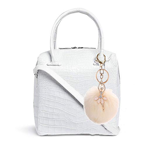 Shager Chica de Ballet Llavero Pompón Llavero Brillante Rhinestone Llavero para Mujer Niñas para Bolso Mochila Teléfono móvil Llavero de Coche Decoración Accesorios (Beige)