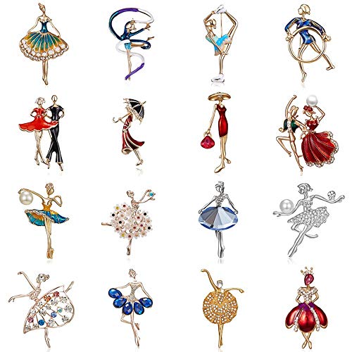 SHAOWU Moda Temperamento Danza Chica Ballet niñas Dibujos Animados Brillante Cristal broches Mujeres Collar Pines Novia Boda joyería 22