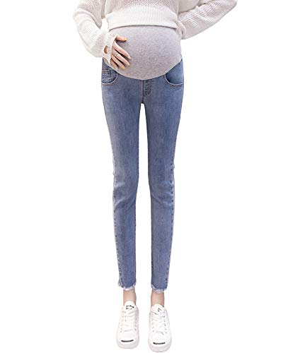 Shaoyao Mujeres Embarazadas Pantalones Elásticos Suaves Leggings Jeans, Circunferencia de Cintura Ajustable Vaqueros Azul Etiqueta XL/EU 32