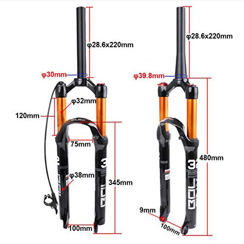 sharprepublic Horquilla de Aire de suspensión de Bicicleta de 26/27.5/29 Pulgadas, Pieza de reparación de Bicicleta de Repuesto de Horquilla Delantera sin Rosca - Cónico de 27,5 Pulgadas