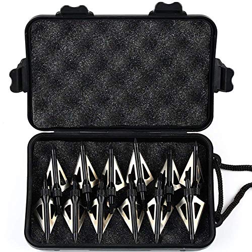 SHARROW 12 Piezas Puntas de Flechas 3 Hojas Cuchillas Agudas Broadhead 100 Grains con Caja para Flechas de Ballesta Flechas de Carbono (Negro)