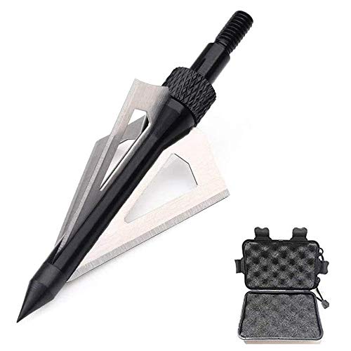 SHARROW 12 Piezas Puntas de Flechas 3 Hojas Cuchillas Agudas Broadhead 100 Grains con Caja para Flechas de Ballesta Flechas de Carbono (Negro)