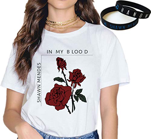 Shawn Mendes Camiseta Pulsera Regalo Concierto Tee Música Moda Pulsera Impresión Dibujos Animados In My Blood Al Aire Libre/B/M