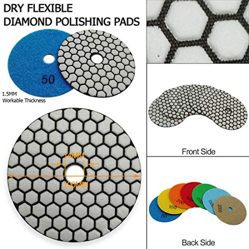 SHDIATOOL Diamante Almohadilla de Pulido 7 Piezas Grano Mixta y un Respaldo de Plastico para Pulir en Seco Mármol Granito Piedra Cerámica Dia 100mm/4 Pulgadas SHDIATOOL Diamante Almohadilla de Pulido 7 Piezas Grano Mixta y un Respaldo de Plastico para Pulir en Seco Mármol Granito Piedra Cerámica Dia 100mm/4 Pulgadas